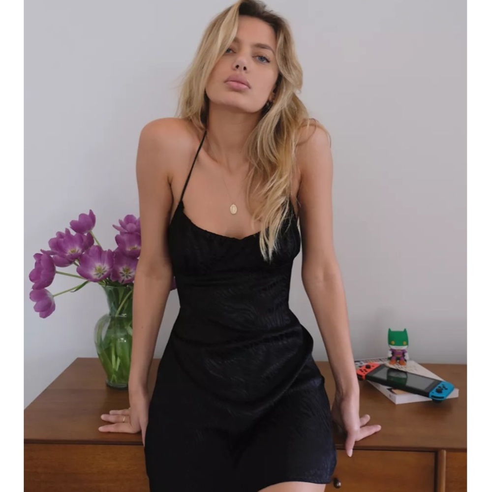 UO Motel Gelina Satin Halter Mini Dress